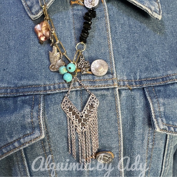 Intricate Silver and Black Pendant Necklace with Charms onyx turquoise